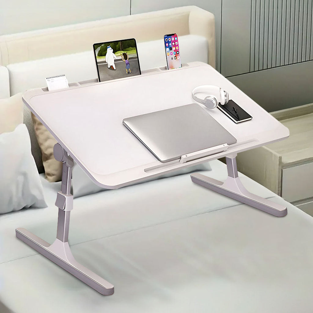 NNEAGS 70X45cm White Small Laptop Bed Portable Foldable Study Table Adjustable