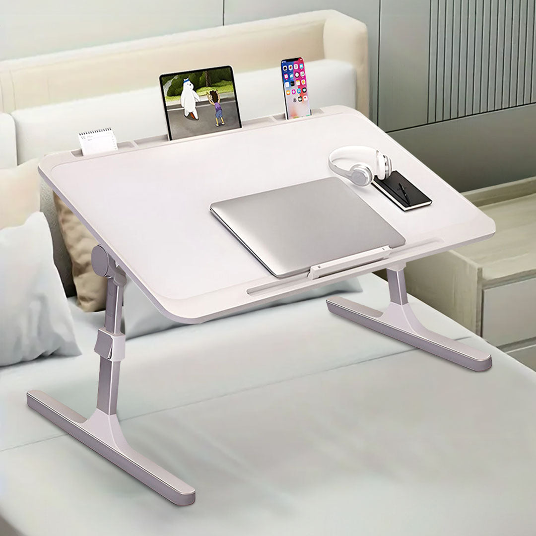 NNEAGS 70X45cm White Small Laptop Bed Portable Foldable Study Table Adjustable