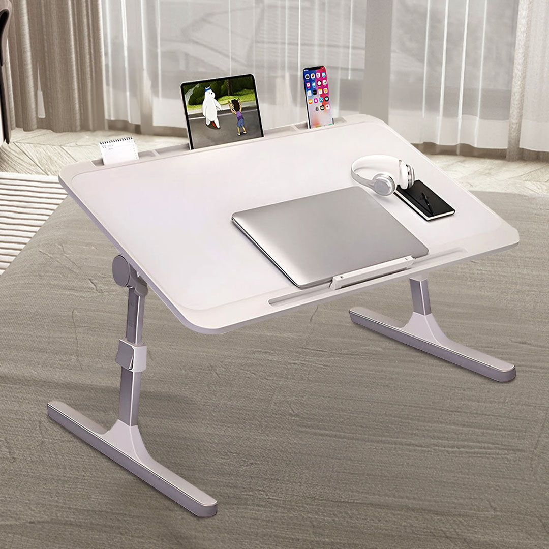 NNEAGS 70X45cm White Small Laptop Bed Portable Foldable Study Table Adjustable