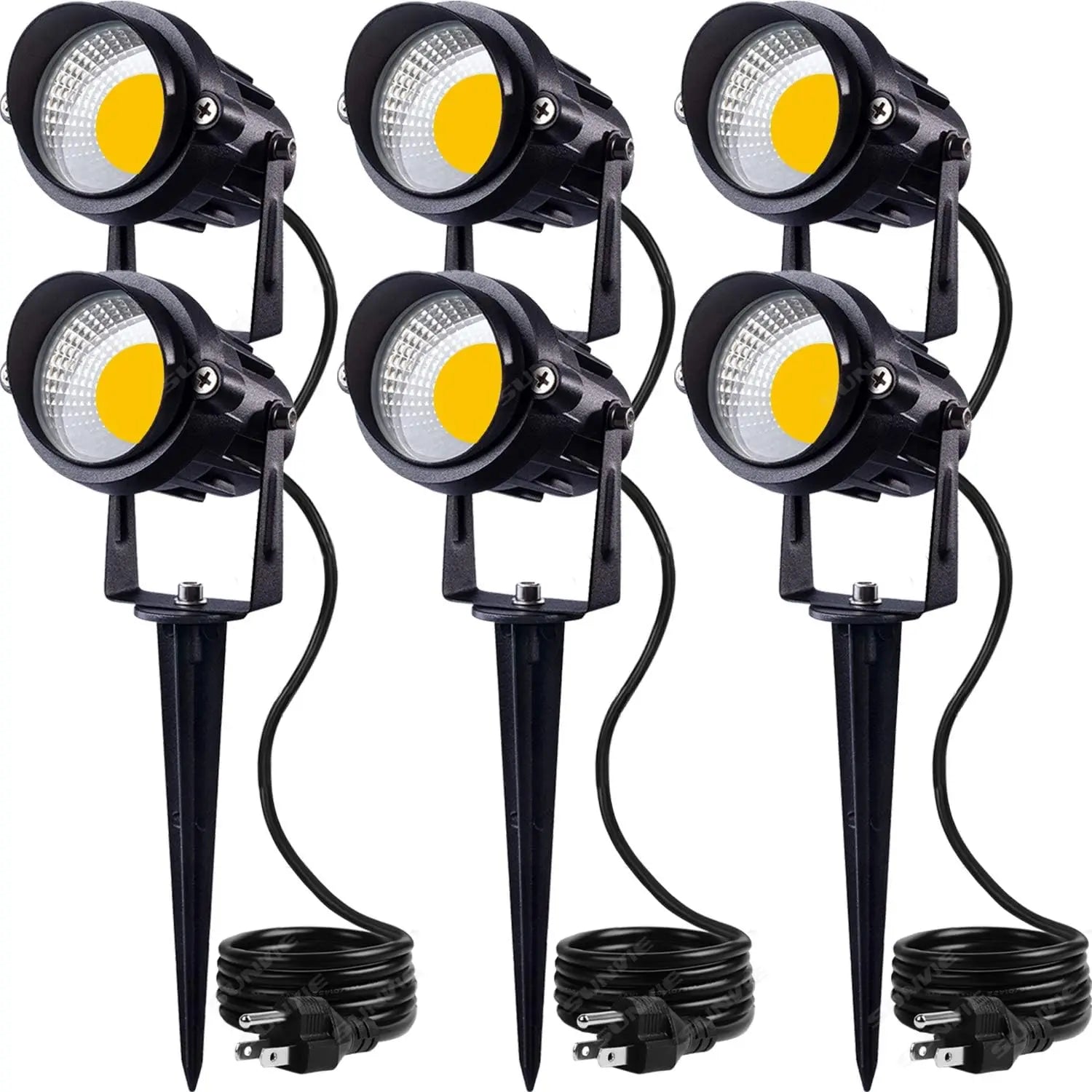 12W LED Outdoor Spotlight Waterproof Landscape Lighting Warm White Garden Lamp with US Plug (6 Pack)
