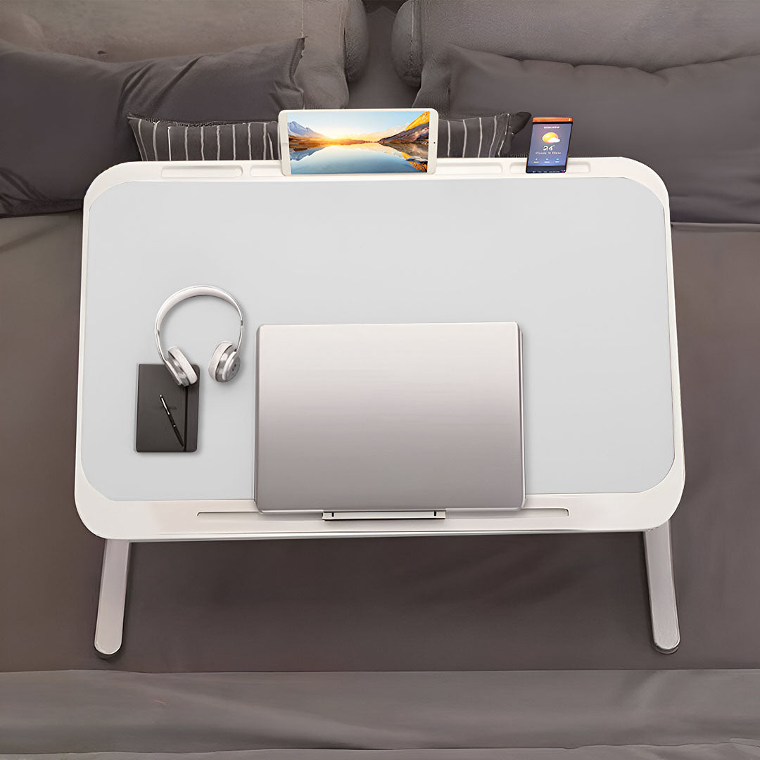 NNEAGS 70X45cm White Small Laptop Bed Portable Foldable Study Table Adjustable