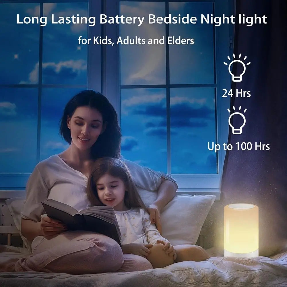 Portable LED Touch Night Light for Kids and Adults, Rechargeable Nursing Lamp, Sleep Aid, Dimmable Warm Light - 2 Pack