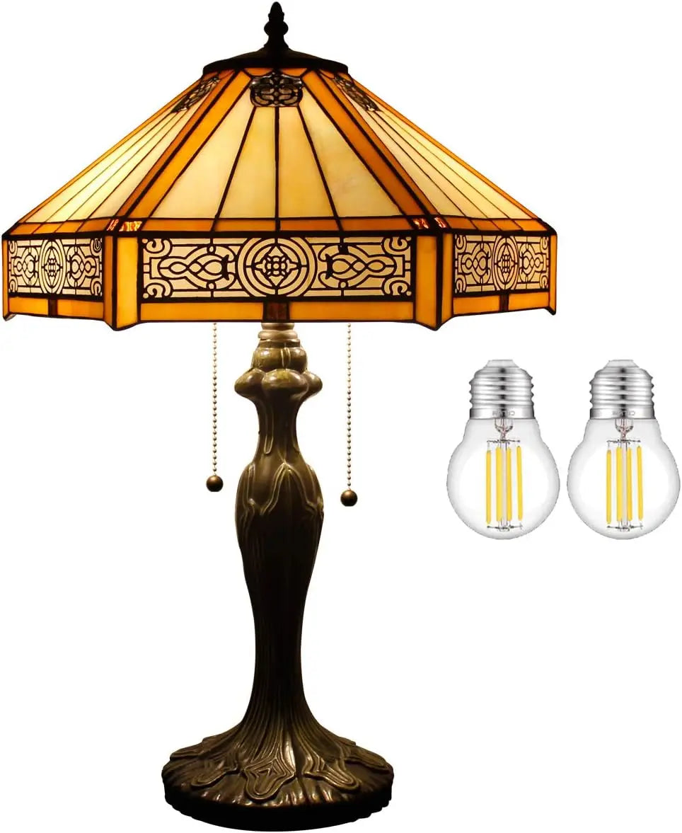Yellow Hexagon Stained Glass Table Lamp, 16x16x24 Inches, Metal Base for Bedroom Living Room Office Decor