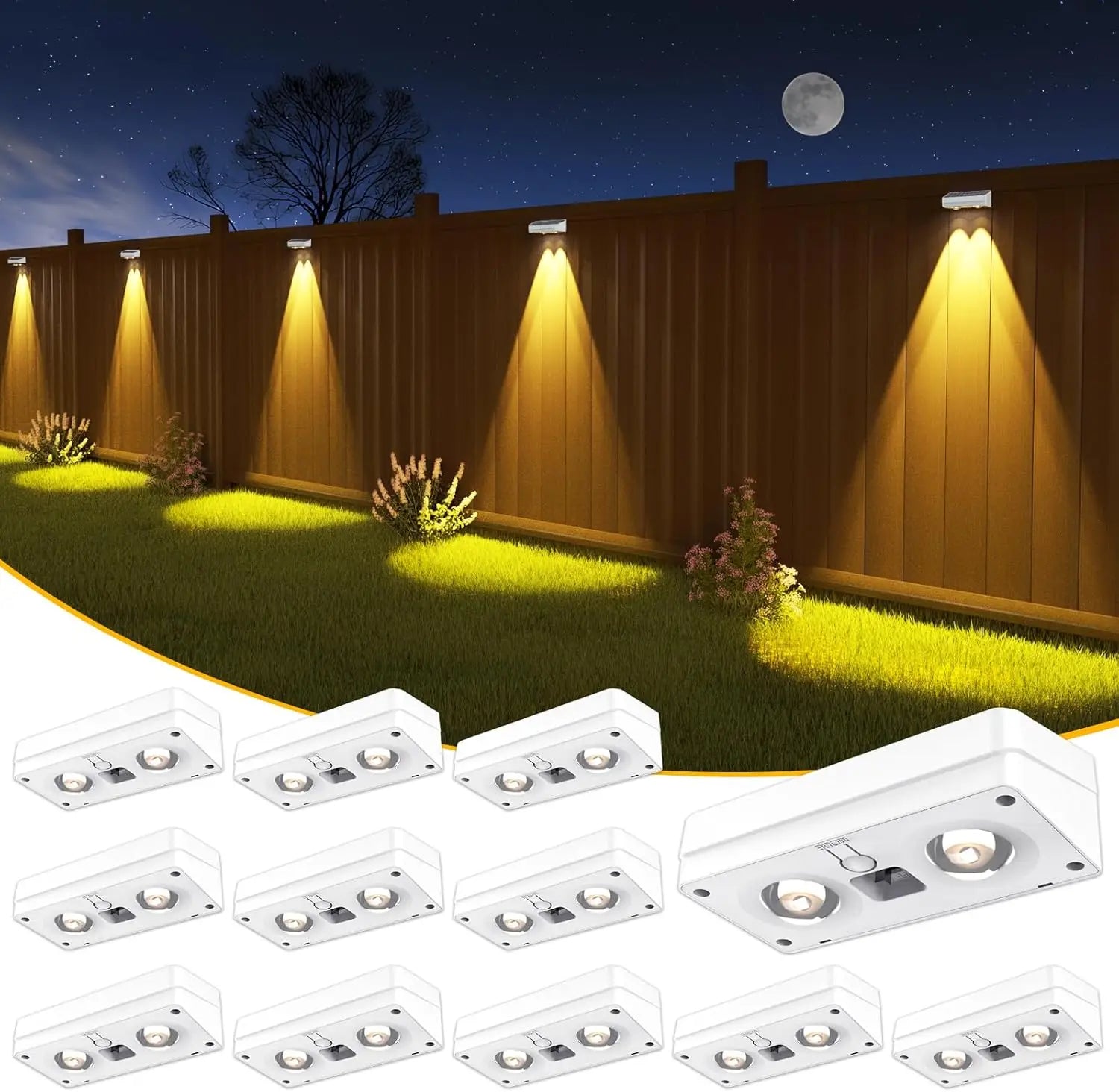 12 Pack Solar Fence Lights, 50 Lumens RGB LED Outdoor Waterproof with Auto On/Off for Patio Backyard Deck