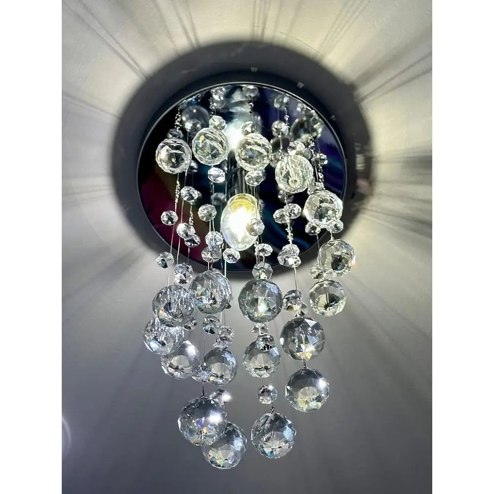 Elegant Spiral Lush Mount Raindrop Crystal Ball Pendant Ceiling Lamp Lighting Fixtures for Bedroom Hallway Living Room D8 x H15.