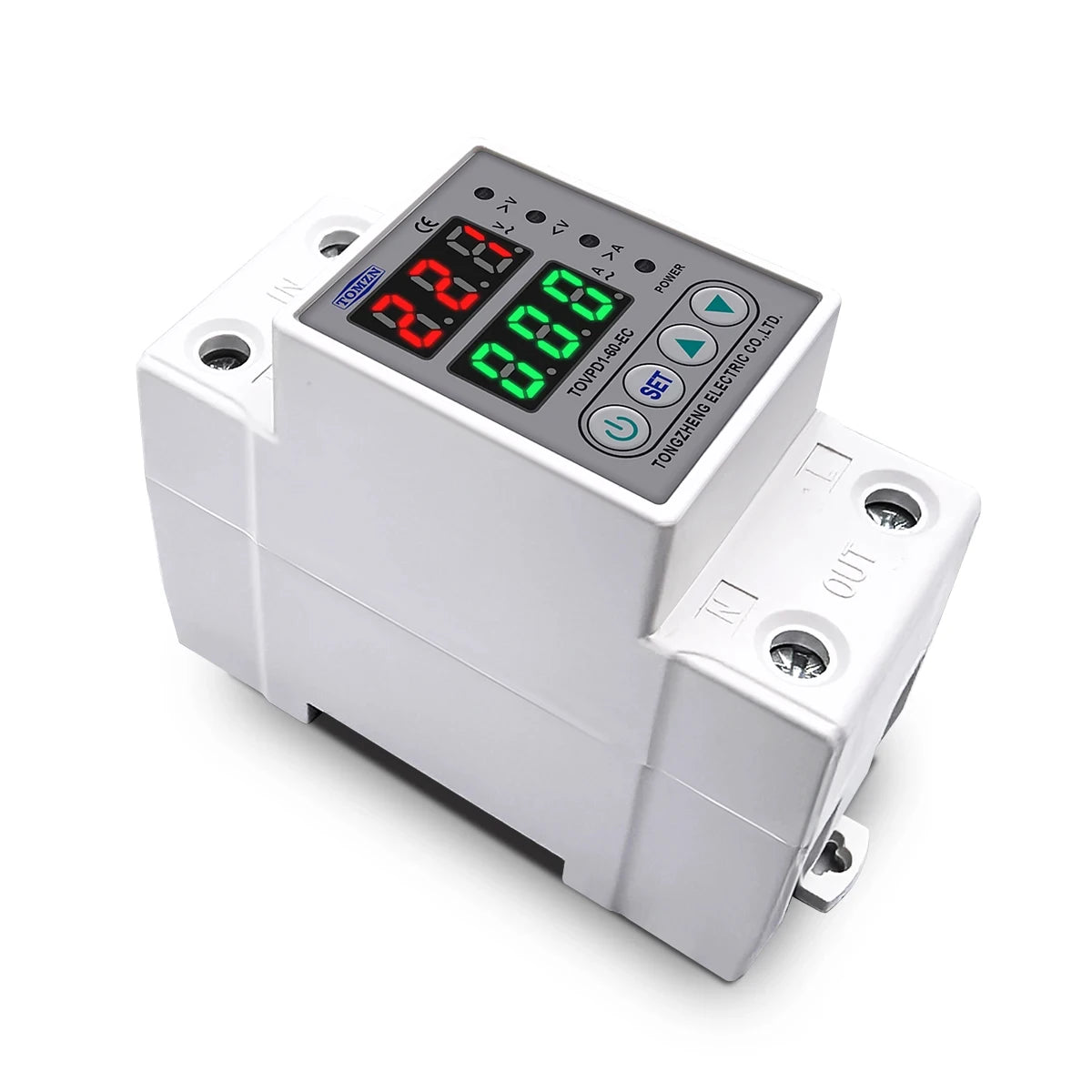DIN Rail Dual Display Adjustable Over Voltage Current And Under Voltage Protective Device Protector Relay 40A 63A 80A 220V 230V