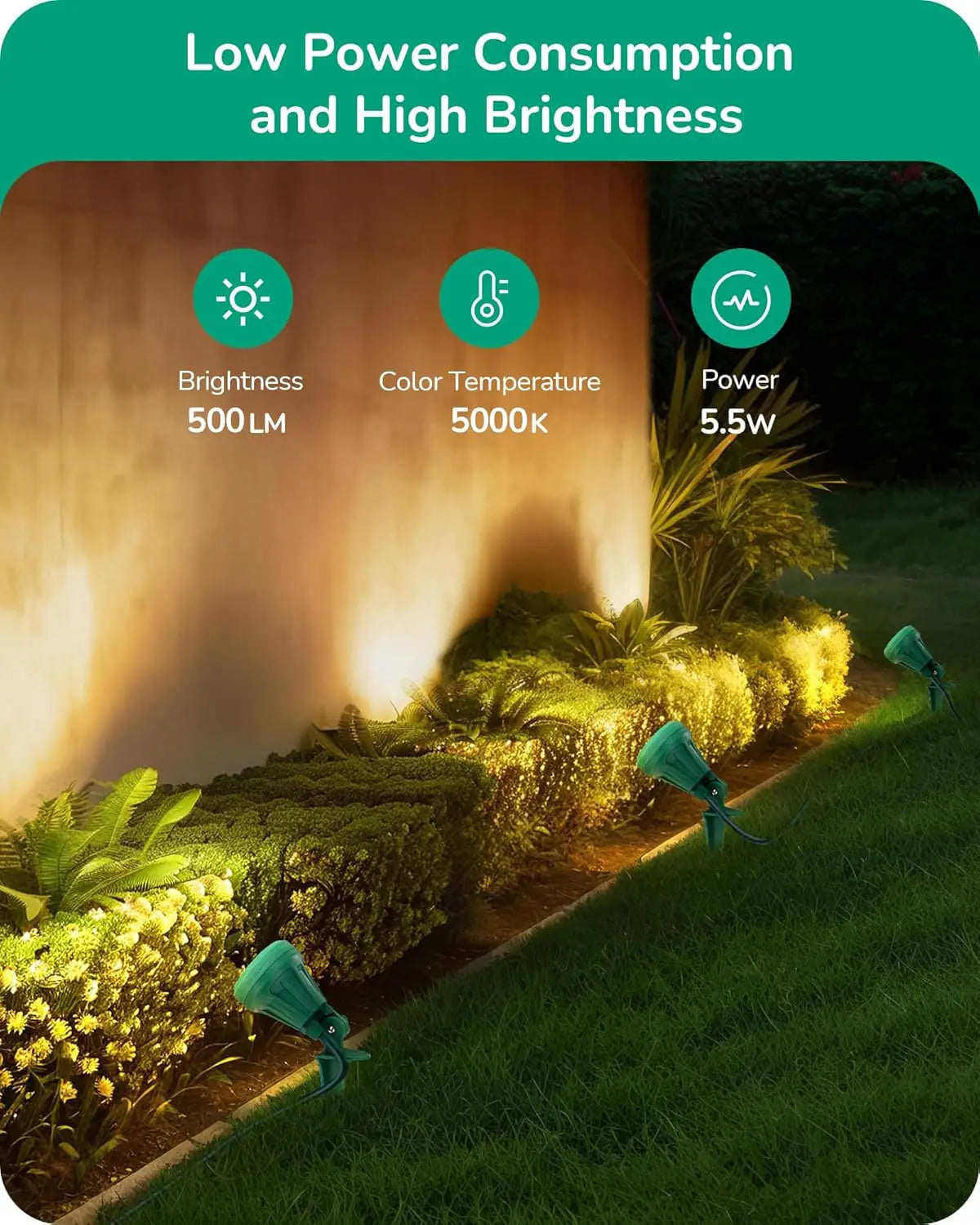 5.5W Outdoor LED Spotlights with 3 Color Lenses, 180° Adjustable Waterproof Landscape Lights for Garden Decor, 4 Pack