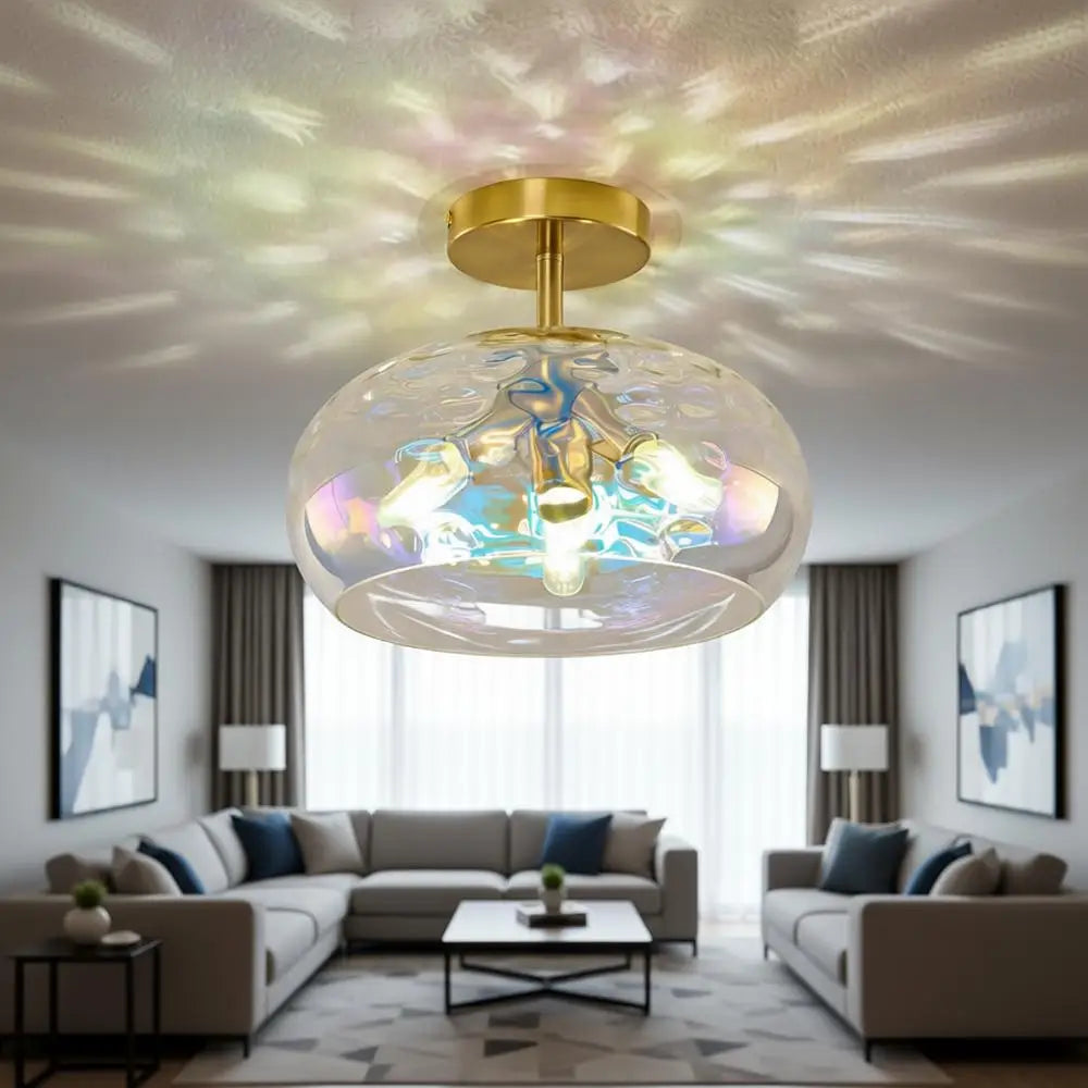 12 Inch Rainbow Hammered Glass Ceiling Light Fixtures for Hallway, Bedroom, Entryway, Kitchen