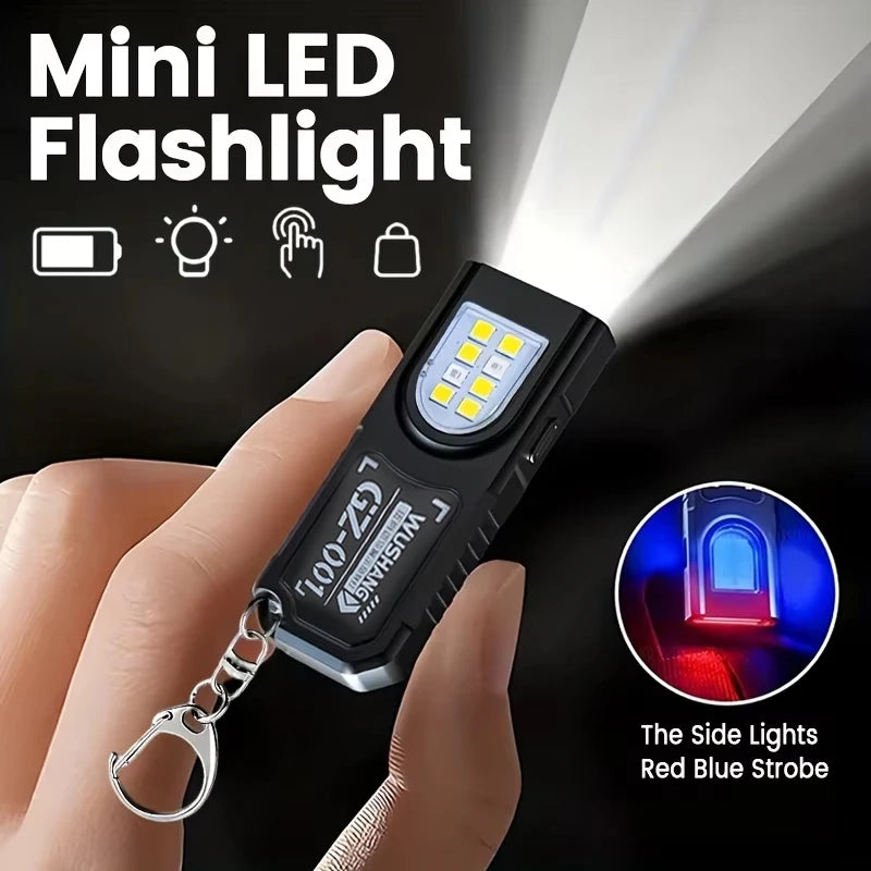 Multifunctional Keychain Flashlight USB Rechargeable Mini Flashlight With COB Work Light Keyring Camping Walking Pocket Lamp