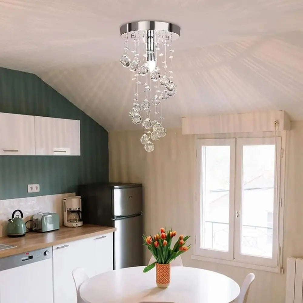 Elegant Spiral Lush Mount Raindrop Crystal Ball Pendant Ceiling Lamp Lighting Fixtures for Bedroom Hallway Living Room D8 x H15.