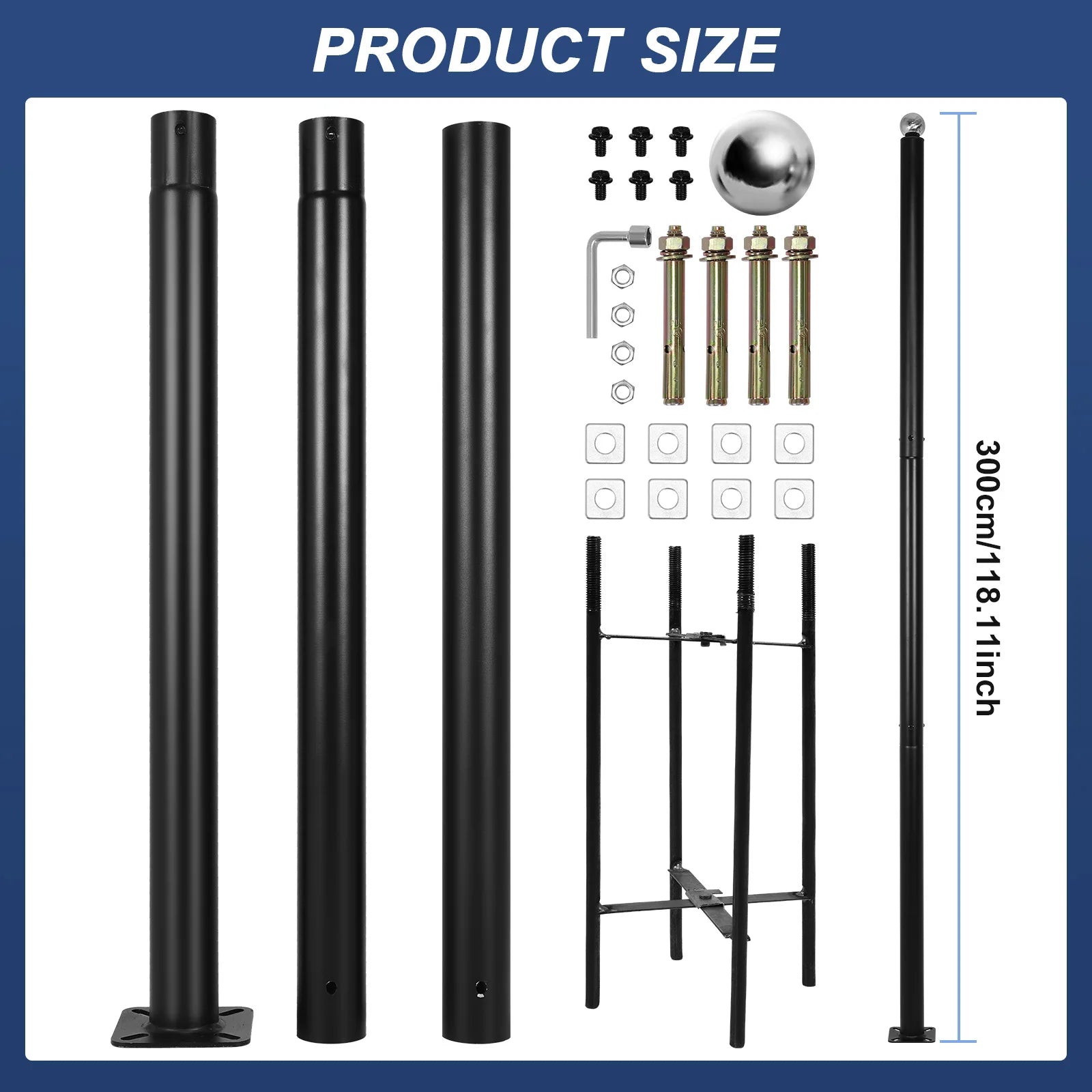 10Ft Tall Splicing Lights Column with Rebar Cage Base 3-Meter Straight Road Pole Weather-Resistant for Street/Parking Lots/Park