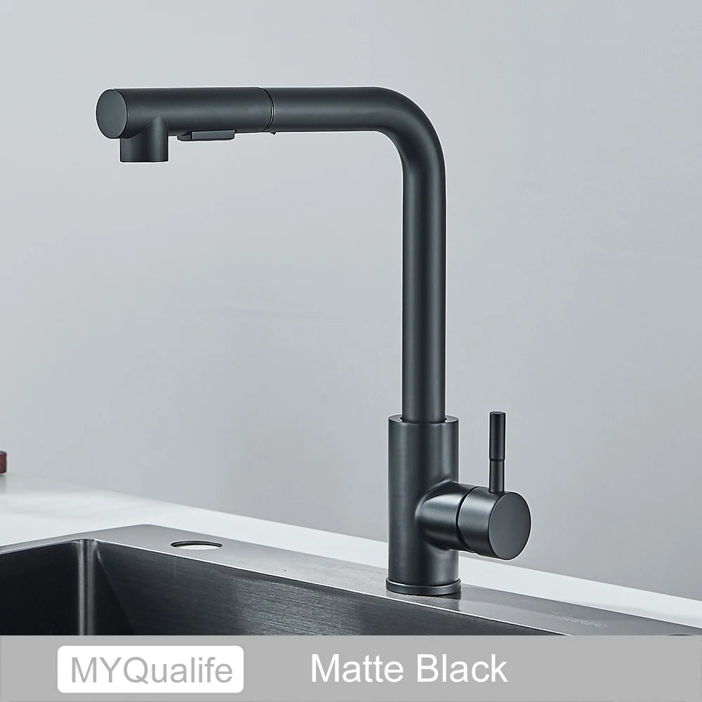 Black Pull Out Kitchen Sink Faucet Two Model Stream Sprayer Nozzle Stainless Steel Hot Cold Wate Mixer Tap Deck