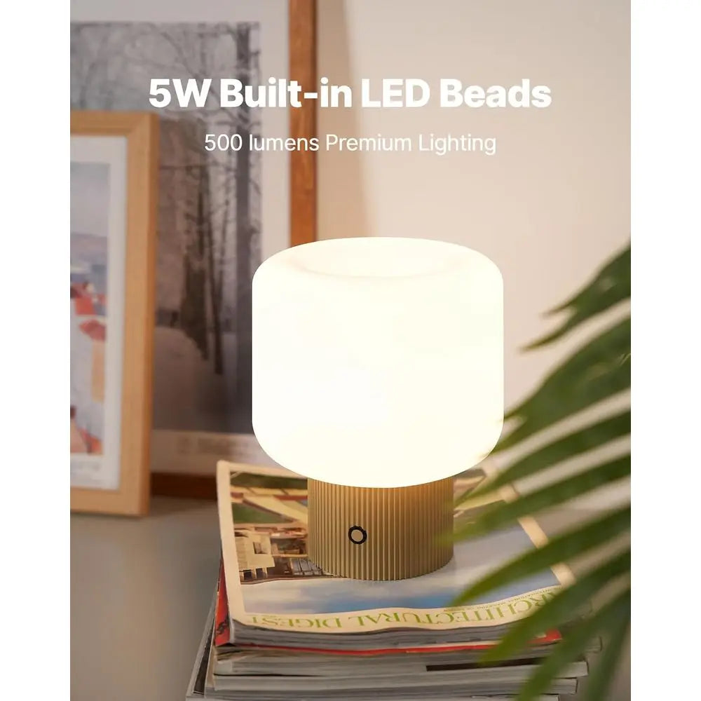 MAGCHARM HMushroom Lamp, 5W Cute CordlRechargeable Table Lamp with Glass Shade, 3 Color Temps LED Dimmable Ambient Lighting, Sma