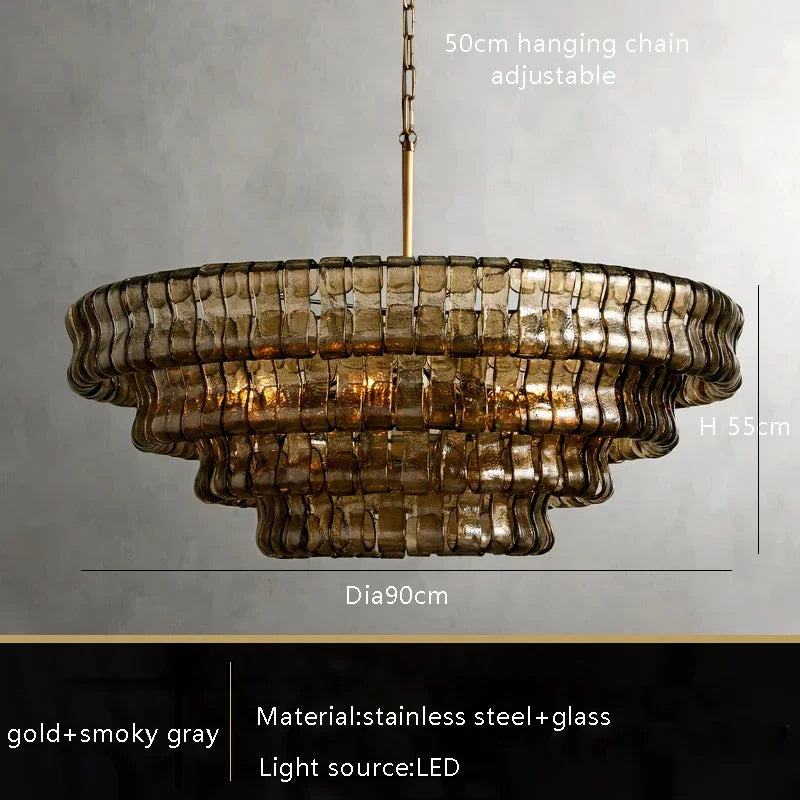 Gray Glass Ceiling Chandeliers 2026 Classic Round Hanging Lamps for Ceiling Home Decoration Lighting Gold Lustres Lamparas