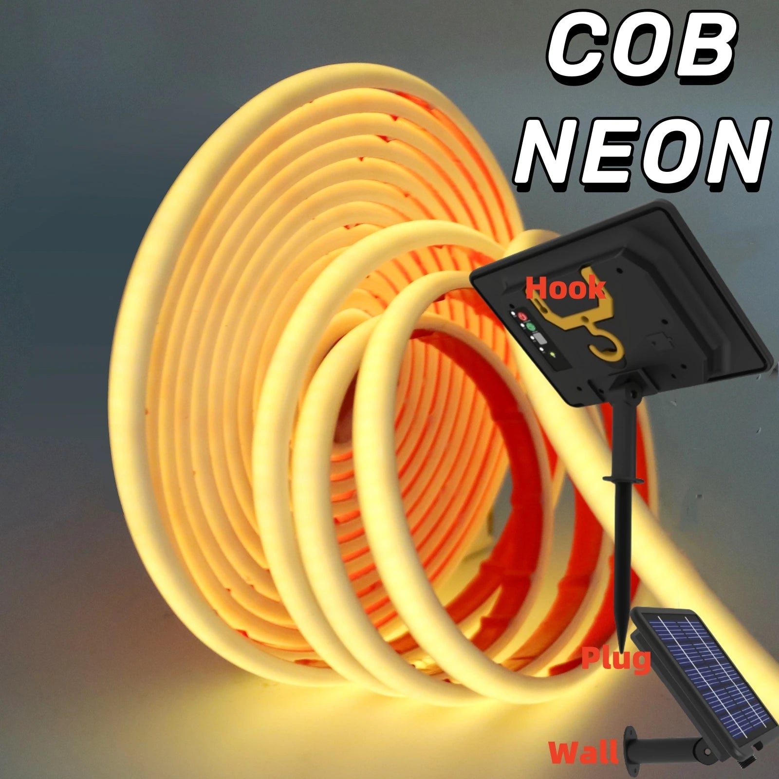 IP68 COB Solar Neon LED Light Strip 5M 24V 320LEDs/M Self-Adhesive Tape Diode Dimmable Rope Cold Natural Warm White Backlight