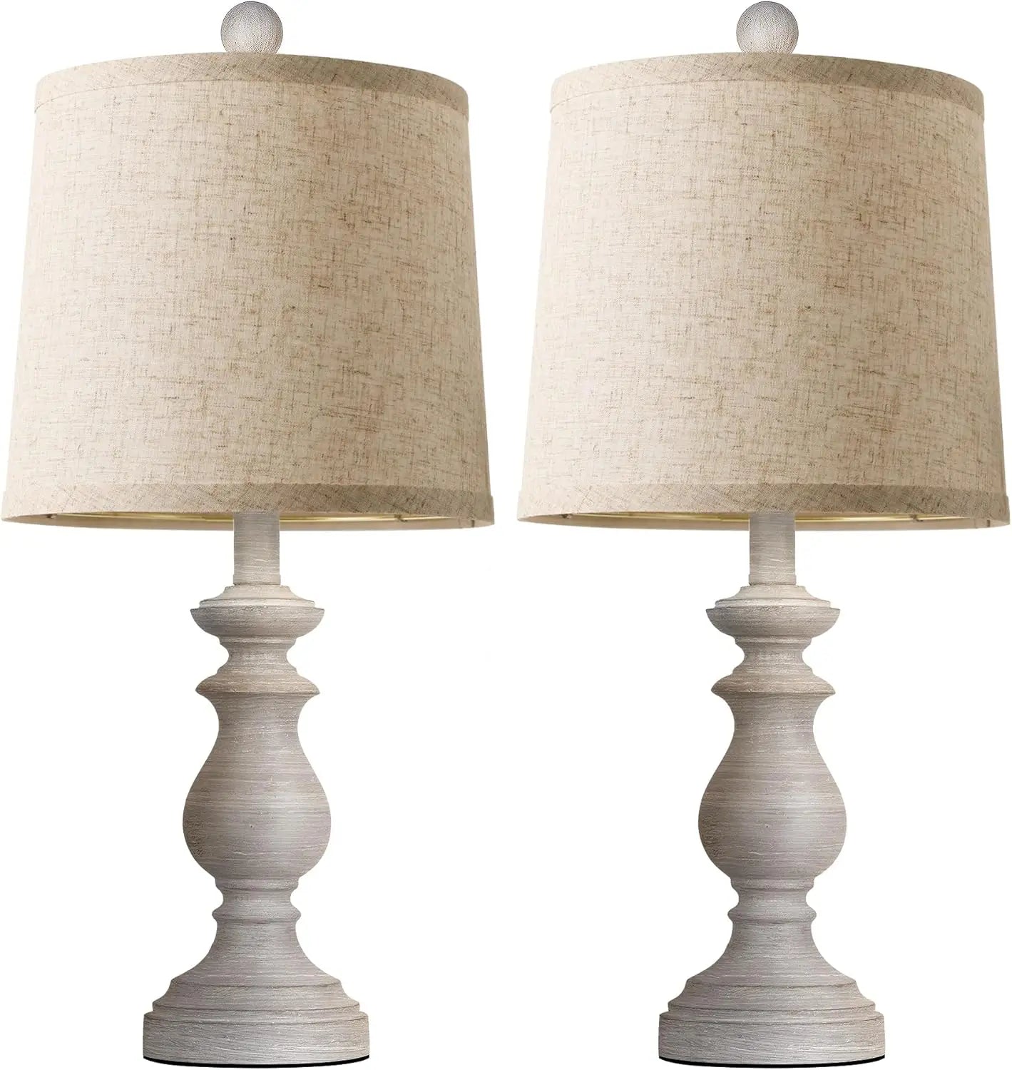 Set of 2 Rustic Farmhouse Table Lamps, Antique Grey with Linen Shades for Living Room Bedroom, 22" Vintage Nightstand Desk Lamps