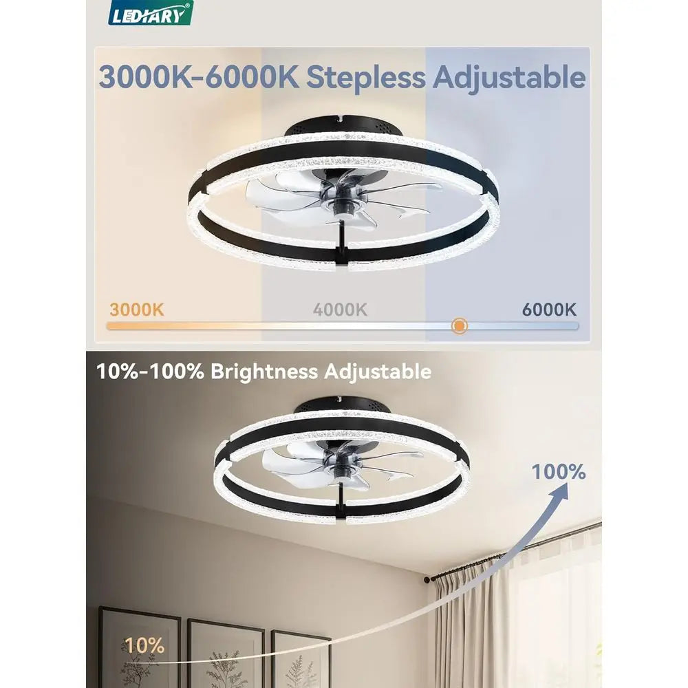 20'' Low Profile Ceiling Fan with Light, 3000-6000K Dimmable, 6 Wind Speeds - Black