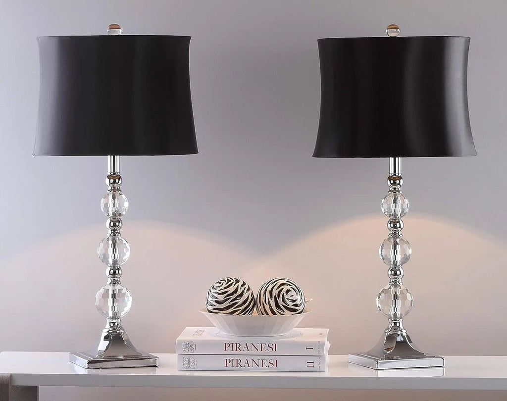 Modern Crystal Ball Table Lamp Set of 2 with Black Shade, LED Bulbs Included for Bedroom Living Room