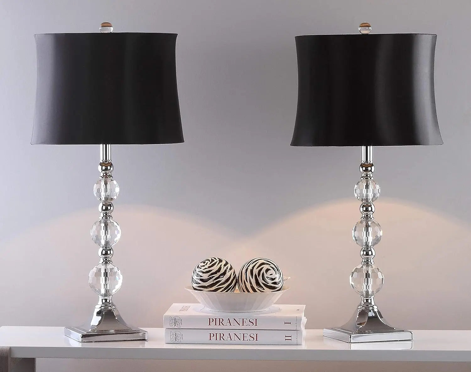 Modern Crystal Ball Table Lamp Set of 2 with Black Shade, LED Bulbs Included for Bedroom Living Room