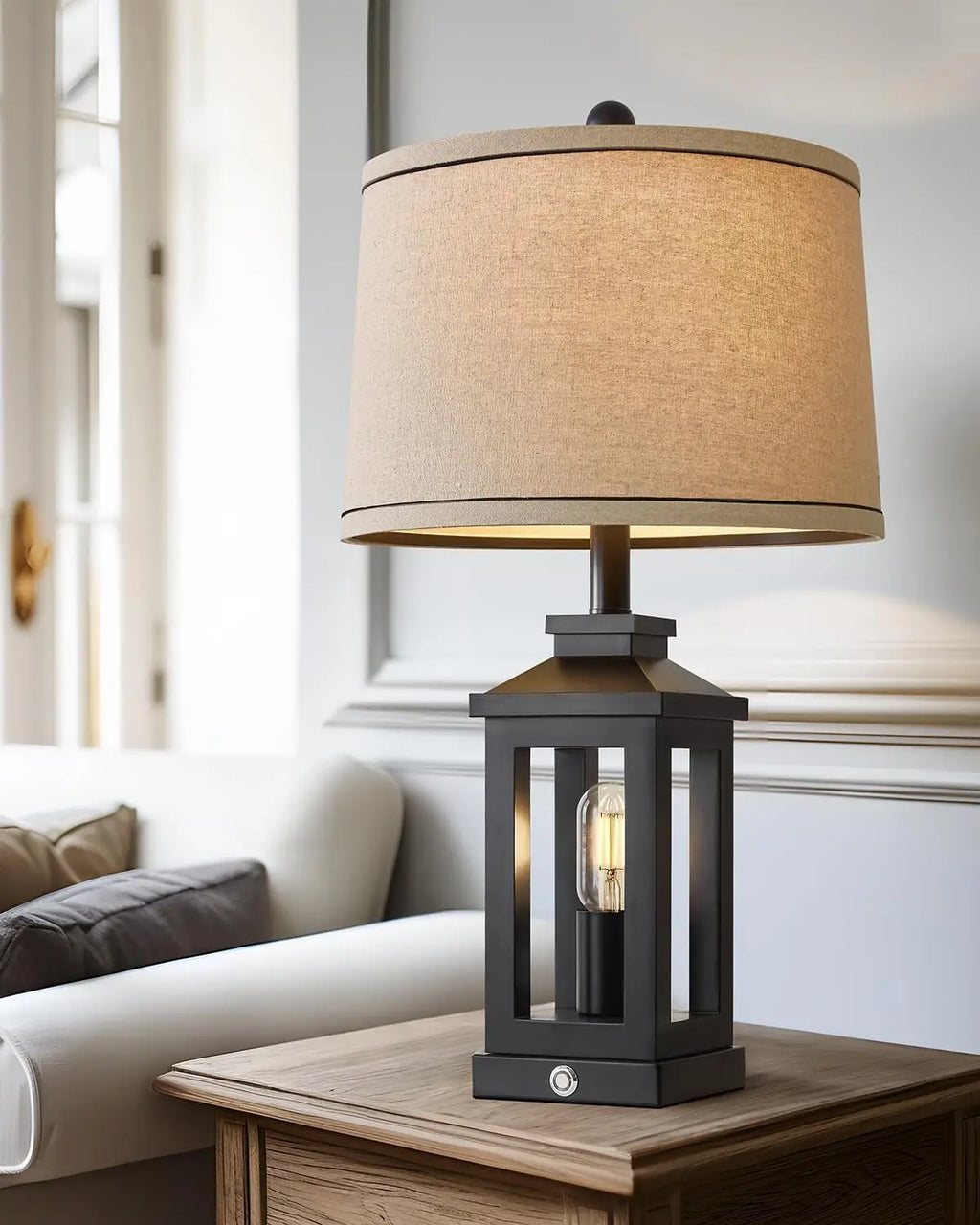 23.75" Vintage Farmhouse Black Table Lamp with Touch Control, USB C+A Ports, Dual Light for Bedroom Living Room