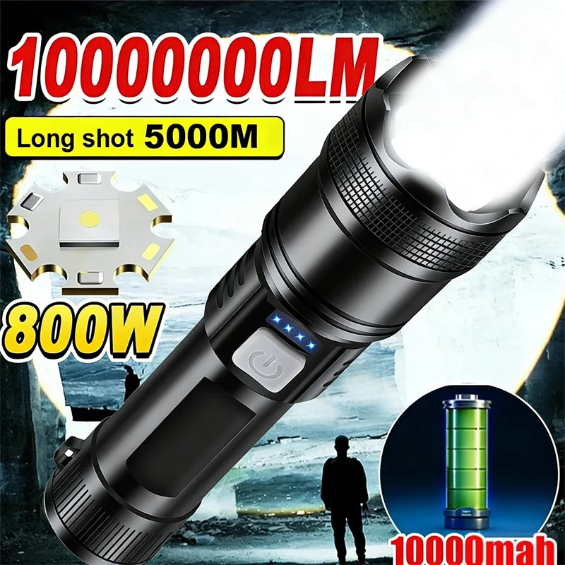 High Strong Power Led Flashlights 2000LM Tactical USB Charging Camping Emergency Fishing Zoom Lantern Torch with Display Light