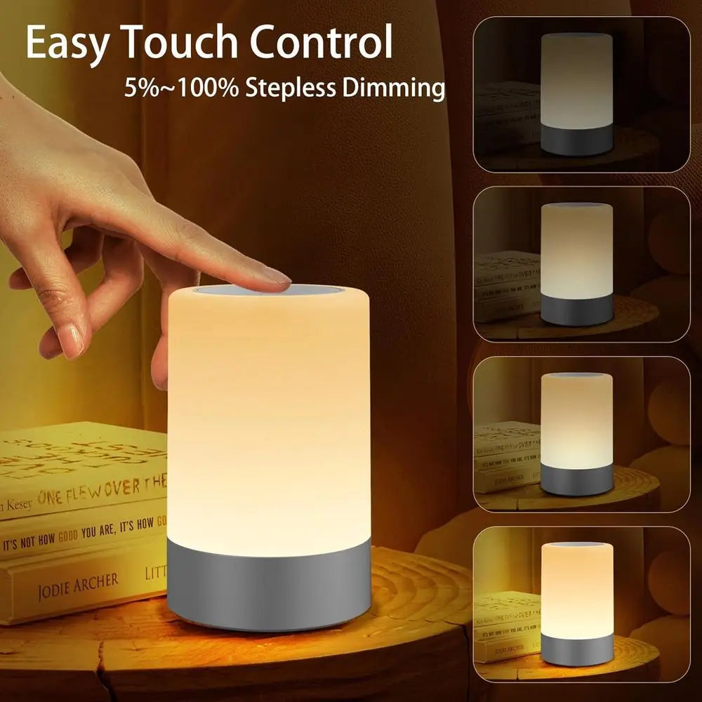 Portable LED Touch Night Light for Kids and Adults, Rechargeable Nursing Lamp, Sleep Aid, Dimmable Warm Light - 2 Pack