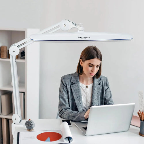 23" LED Desk Lamp with Clamp, 182 LEDs, 5 Color Temps & Brightness Levels, Dimmable Swing Arm Light
