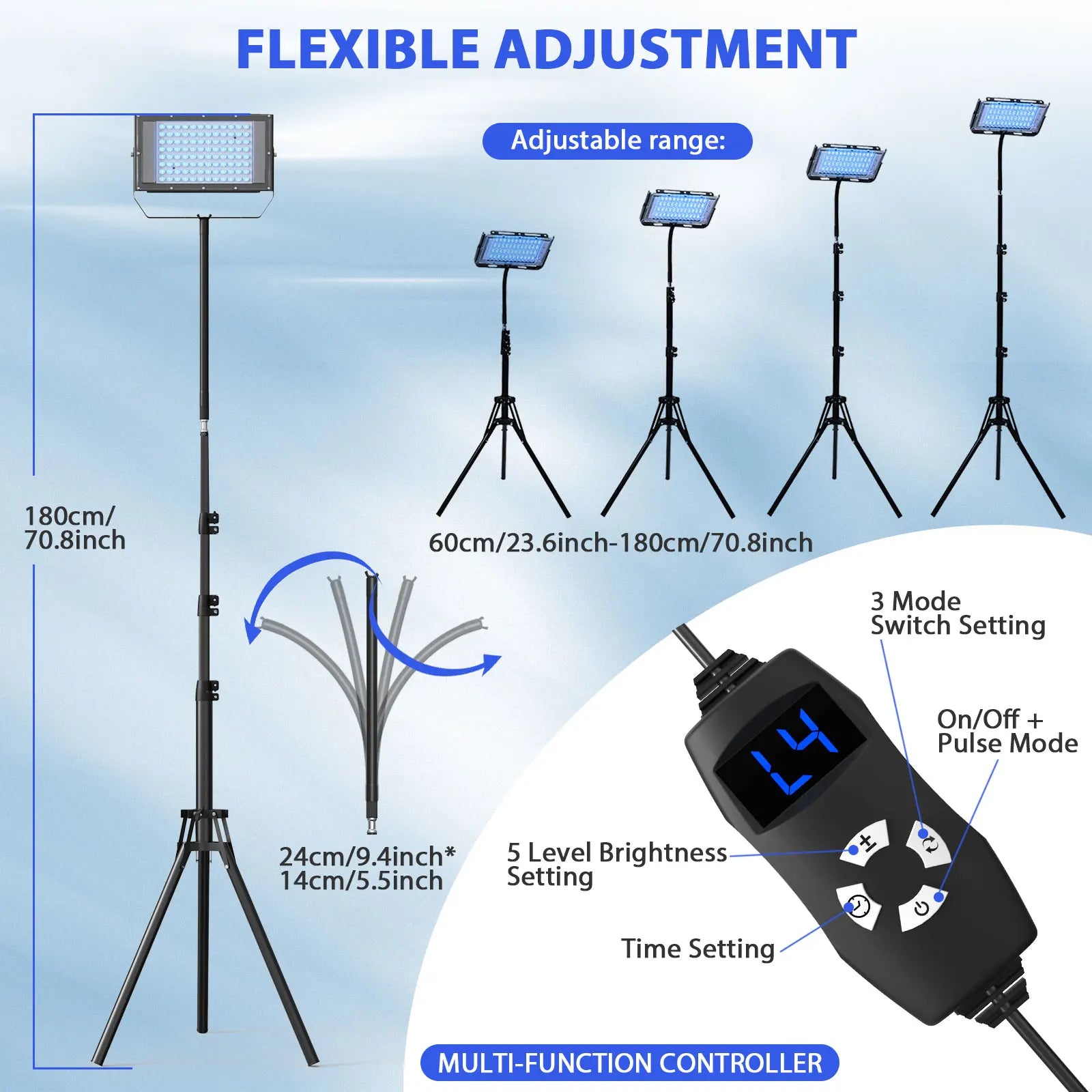 Ultraviolet Tanning Lamp 50W Tripod Solarium Lamp for Tanning Body 48PCS Blue Light Lamp Wavelength 460nm & 480nm Skin care