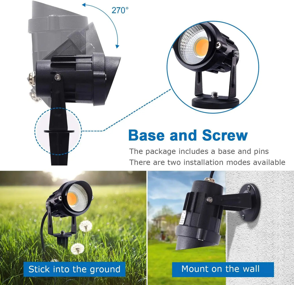 12W LED Outdoor Spotlight Waterproof Landscape Lighting Warm White Garden Lamp with US Plug (6 Pack)