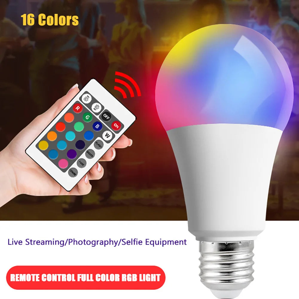 LED RGB Light Bulb AC 220V 230V E27 Bombillas LED  IR Remote Control Changeable Colorful RGBW Led Lamp Spotlight Bulb