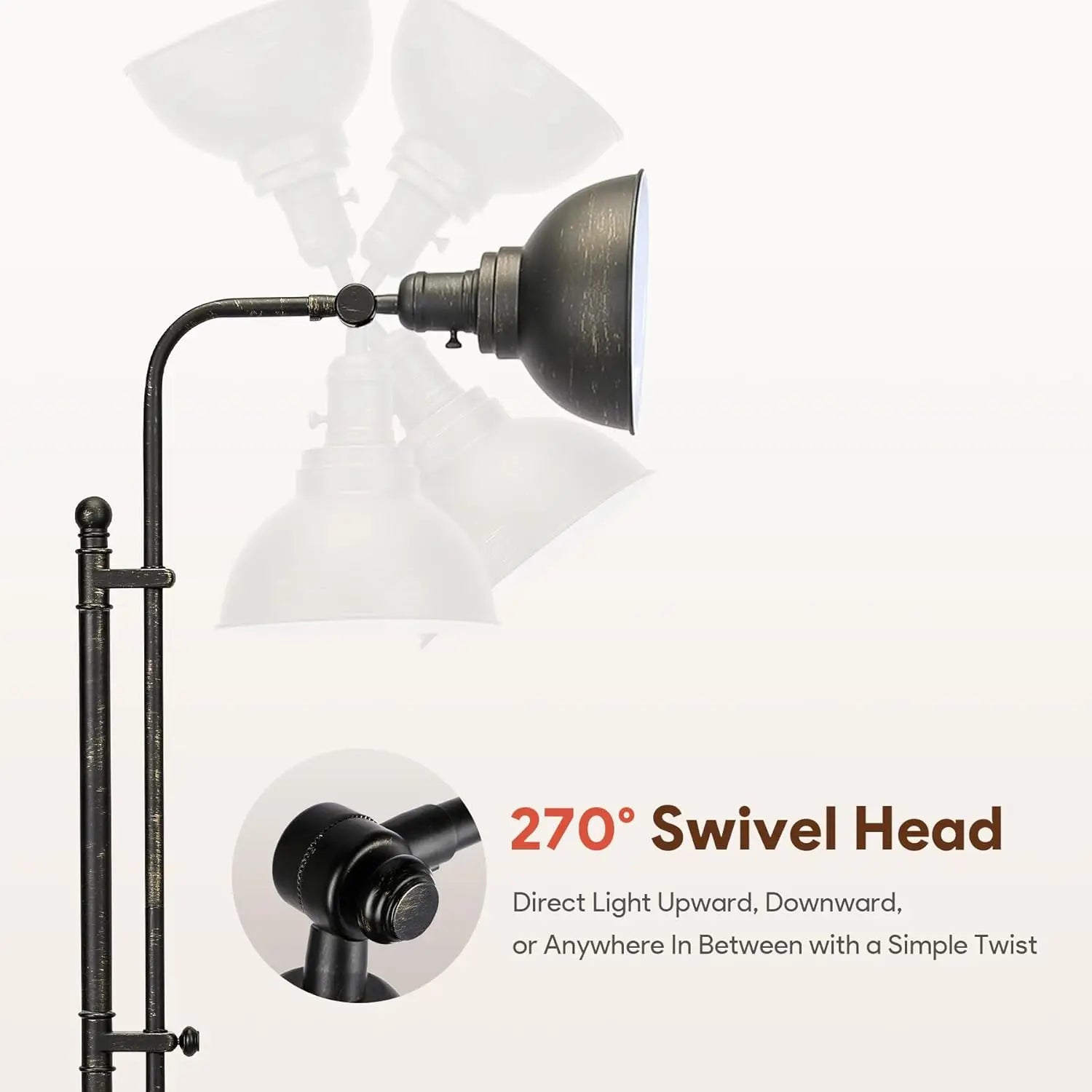 65'' Adjustable Vintage Industrial Floor Lamp for Living Room, Bedroom & Office, ETL Certified