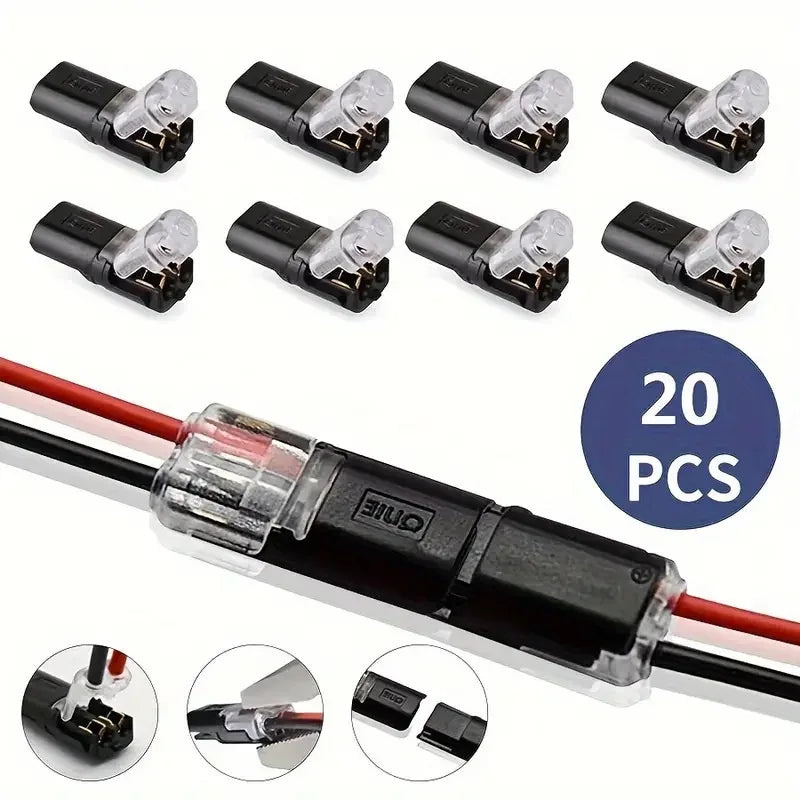 10/20/30/40/50Pcs Pluggable LED Wire Connectors, 2 Pin 2 Way Universal Compact Wire Terminals, No Wire-Stripping Required