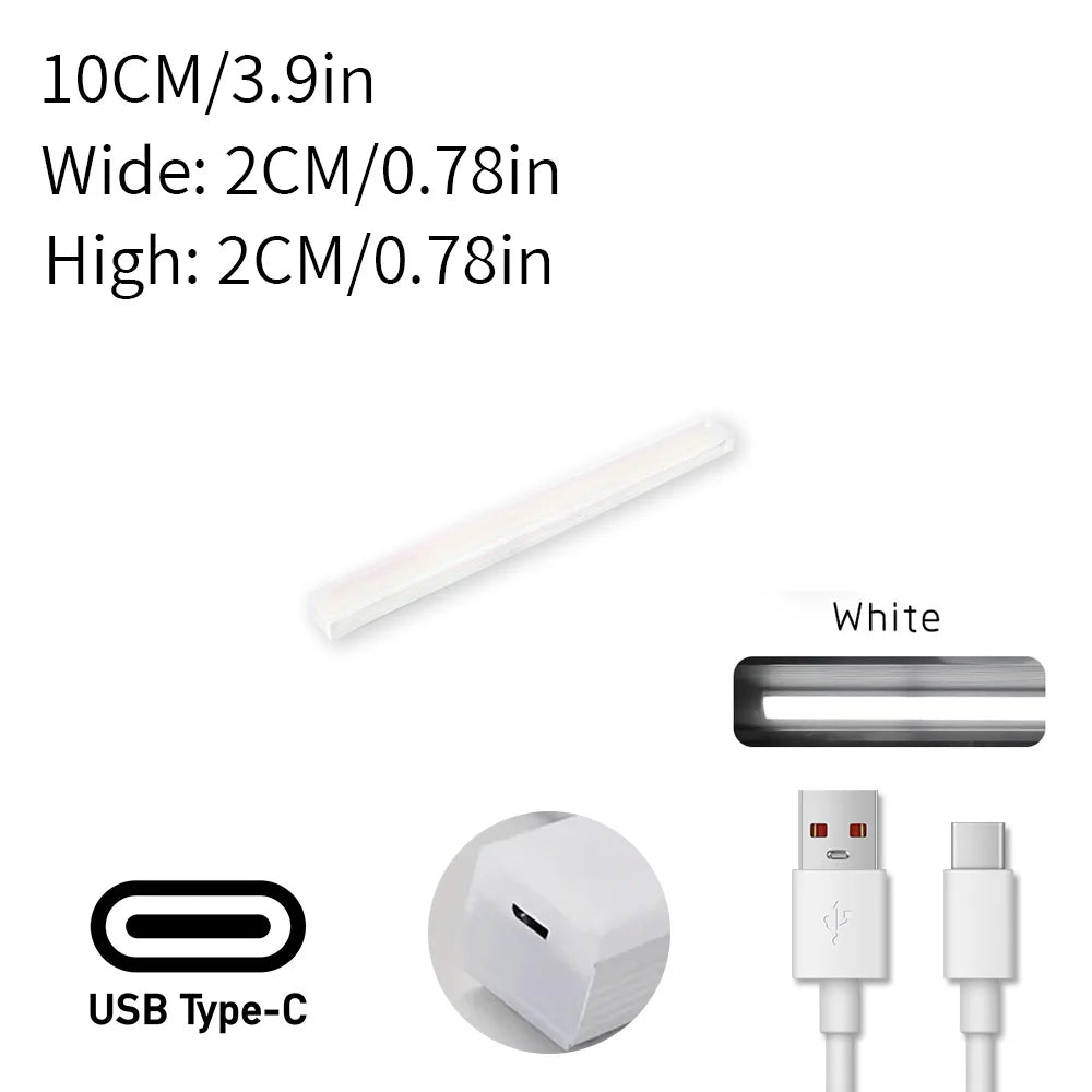 LED Motion Sensor Light Type C Rechargeable Light Wireless LED Night Light Cabinet Wardrobe Lamp Staircase Backlight For Kitchen