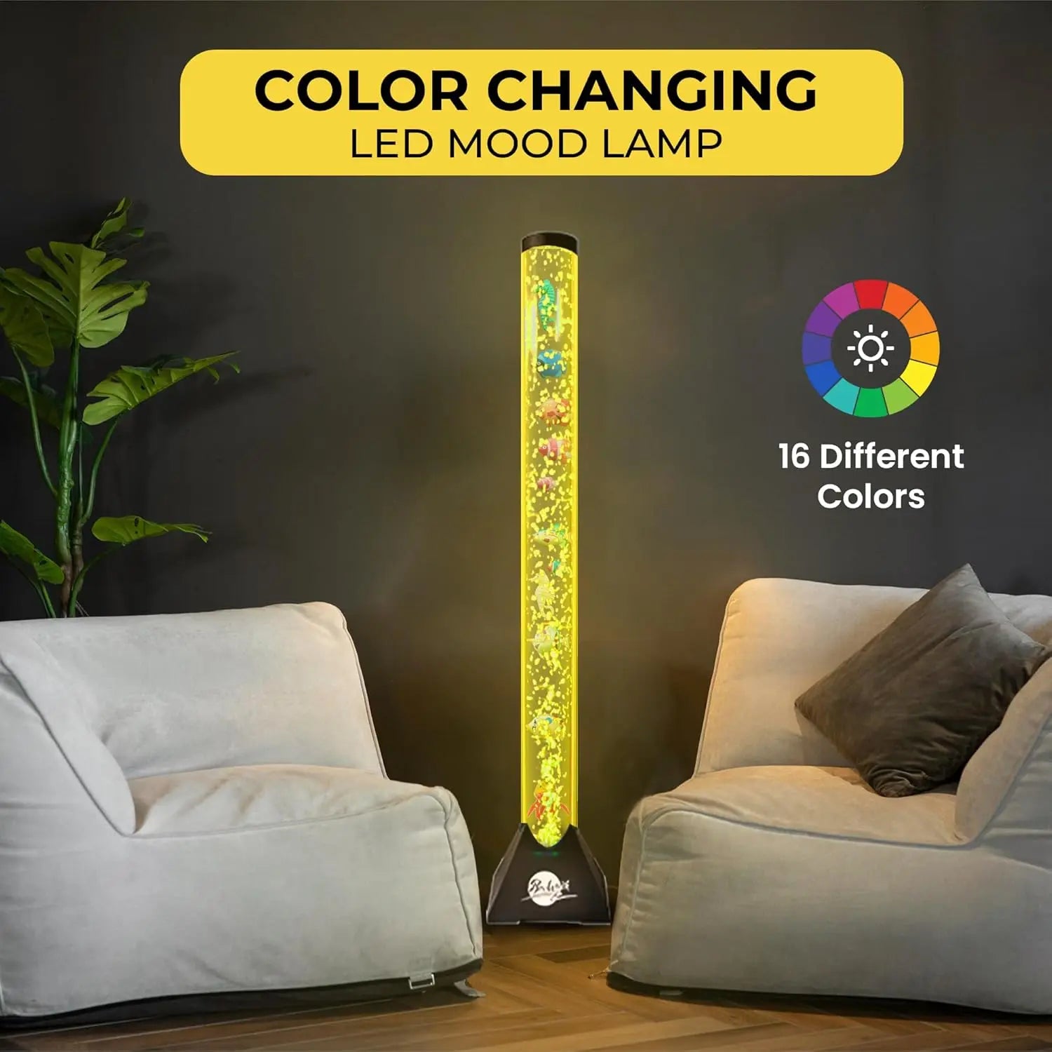 4ft LED Water Bubble Tube Lamp with 16 Color Changing Effects, Remote Control & Fish Decor for Kids and Home