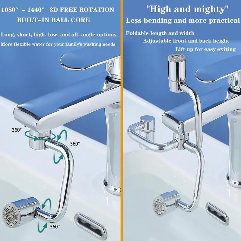 1PC 1080 Swivel Stainless Steel Kitchen Faucet Extender Universal Splashproof Dual Mode Bathroom Sink Accessories with Adapter