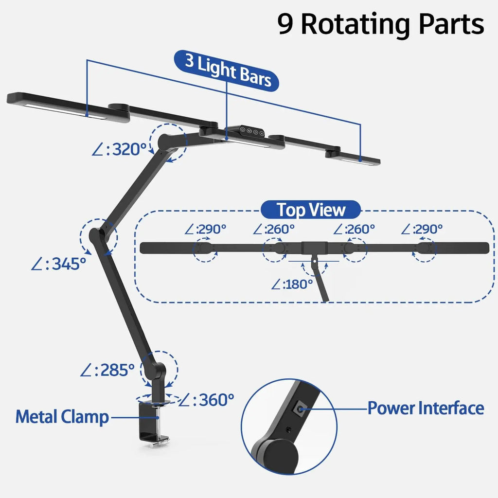 Adjustable 41.5" LED Desk Lamp with Clamp, 24W Bright Light for Home Office and Crafting