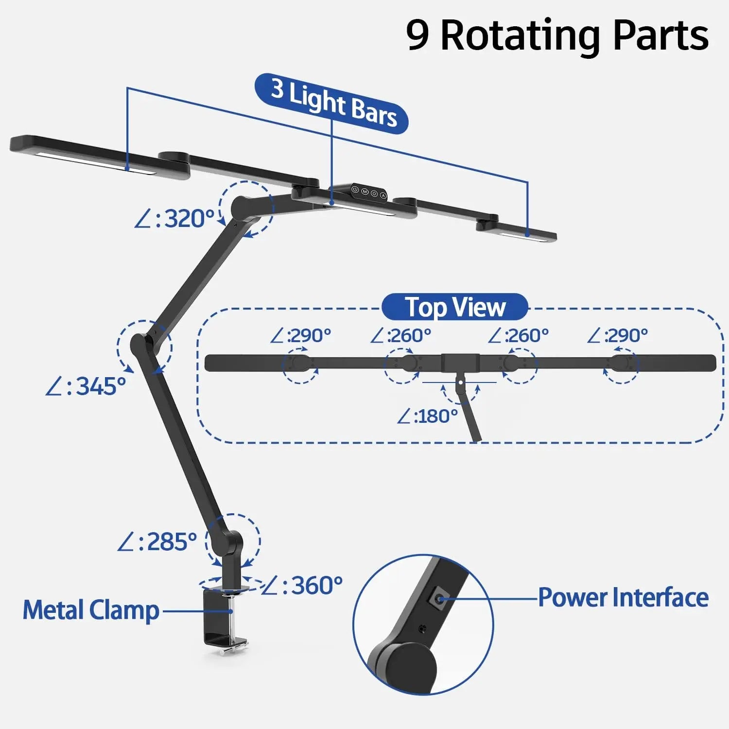 Adjustable 41.5" LED Desk Lamp with Clamp, 24W Bright Light for Home Office and Crafting
