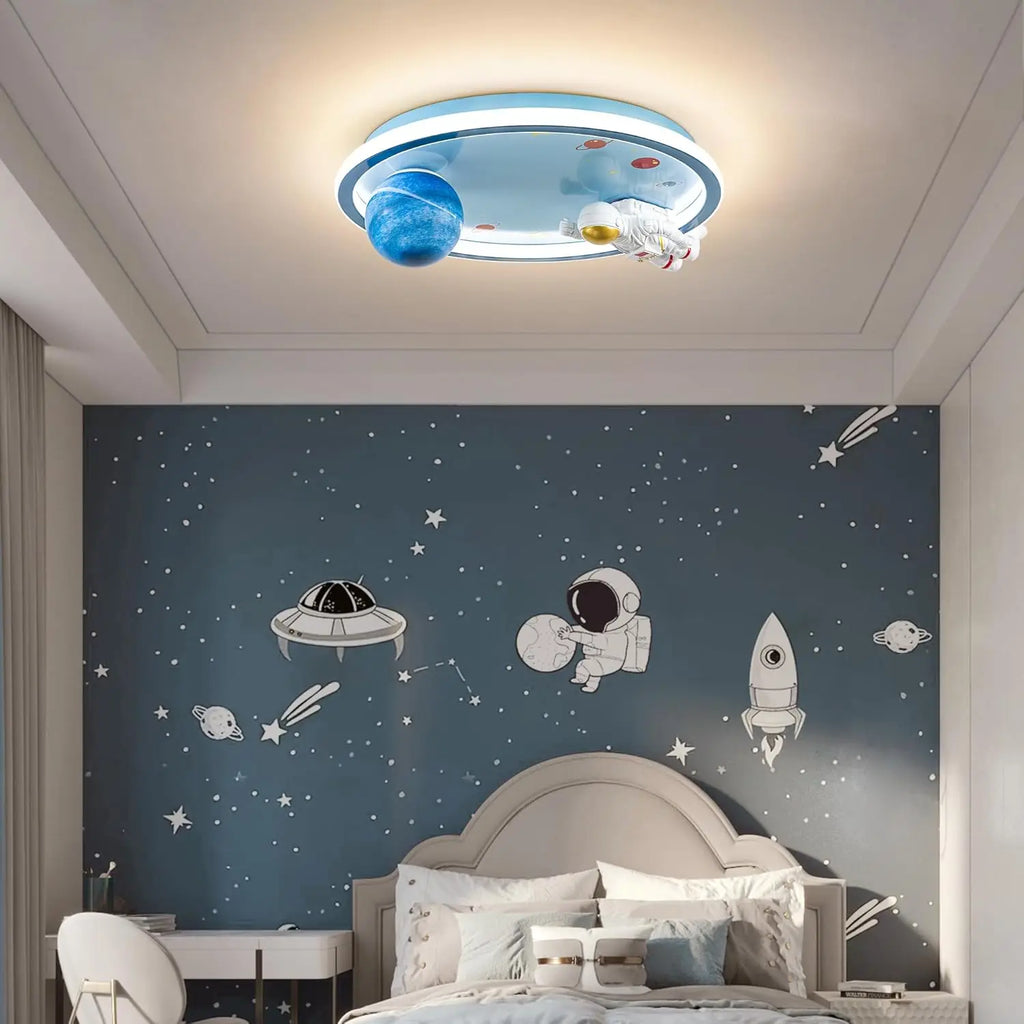 Dimmable Astronaut Ceiling Light with Remote, 20" LED Kids Bedroom Fixture for Kitchen Nursery