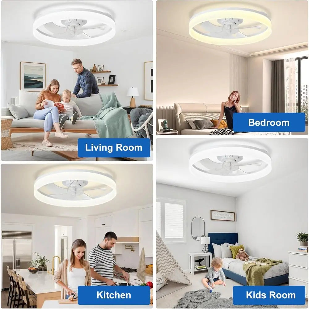 20 Lush Mount Low Profile Ceiling Fan with APP Remote Control - White LED Dimmable Quiet DC Motor for Bedroom Living Room
