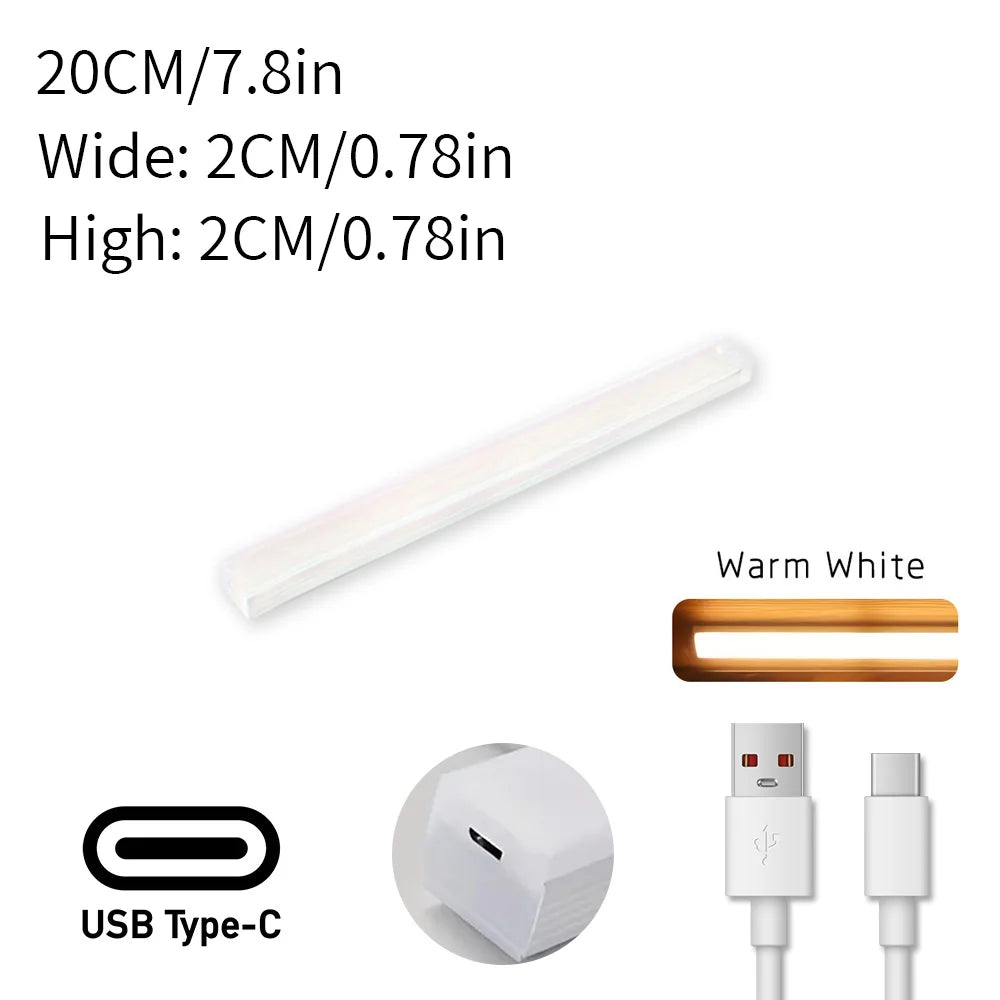 LED Motion Sensor Light Type C Rechargeable Light Wireless LED Night Light Cabinet Wardrobe Lamp Staircase Backlight For Kitchen