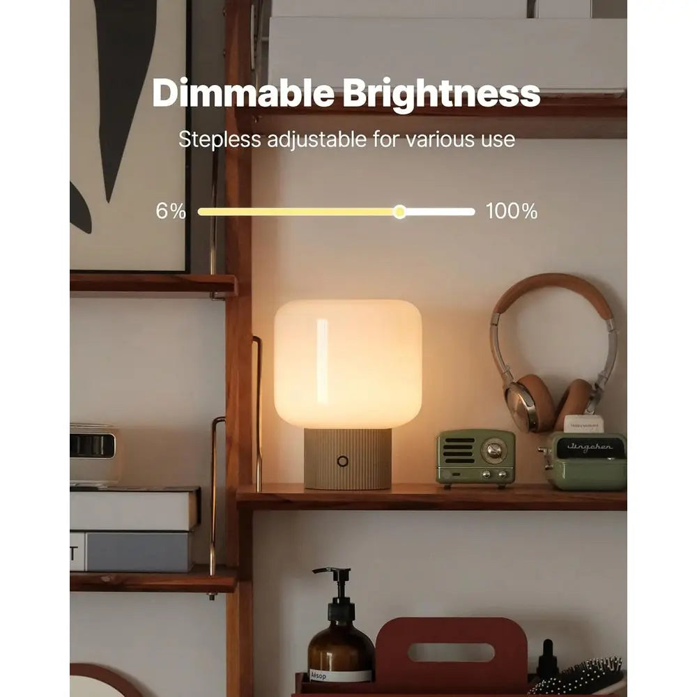 MAGCHARM HMushroom Lamp, 5W Cute CordlRechargeable Table Lamp with Glass Shade, 3 Color Temps LED Dimmable Ambient Lighting, Sma