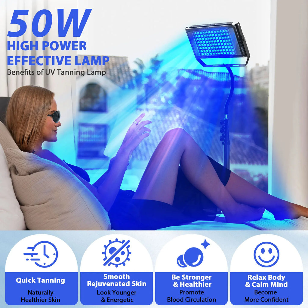 Ultraviolet Tanning Lamp 50W Tripod Solarium Lamp for Tanning Body 48PCS Blue Light Lamp Wavelength 460nm & 480nm Skin care