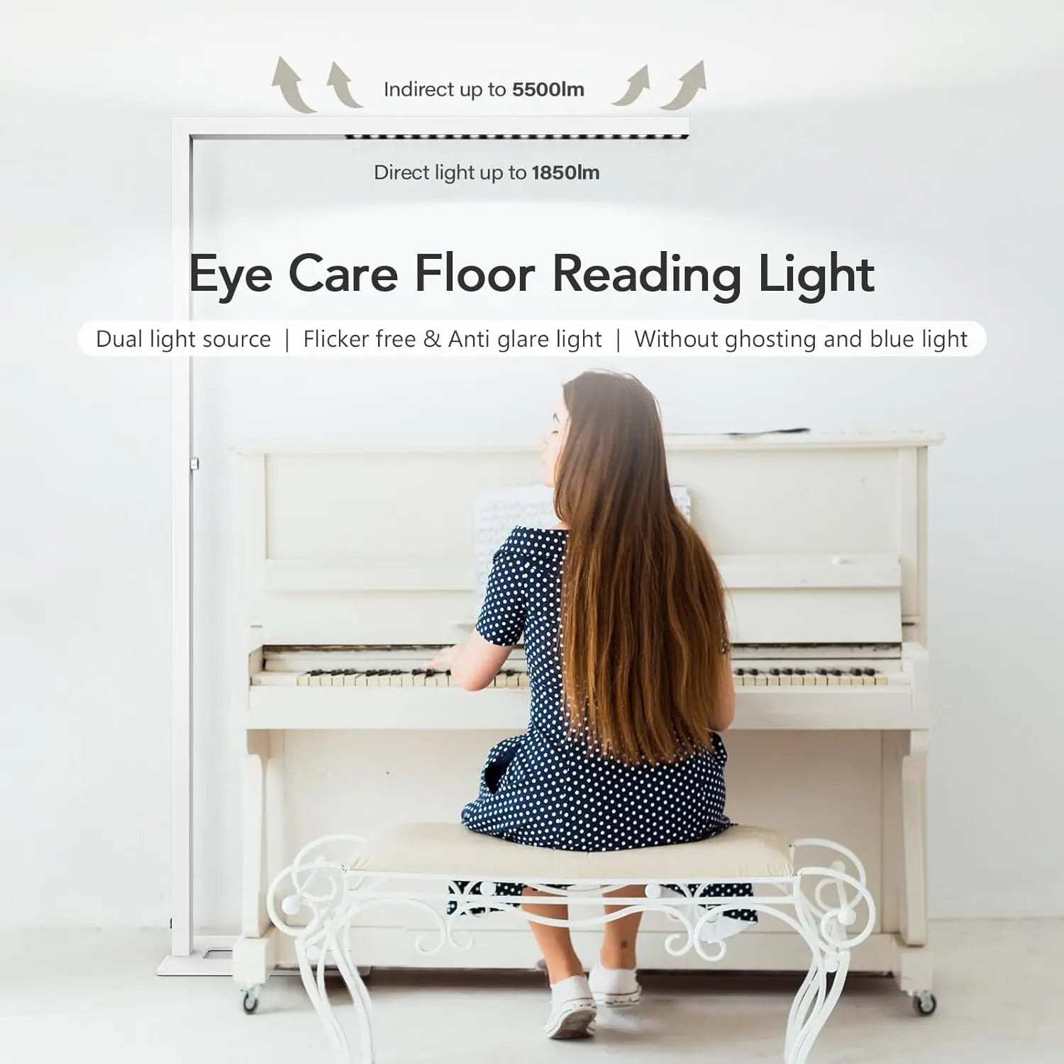 77" Dimmable LED Floor Lamp, 7350LM Eye-Care Standing Light for Office and Living Room - White