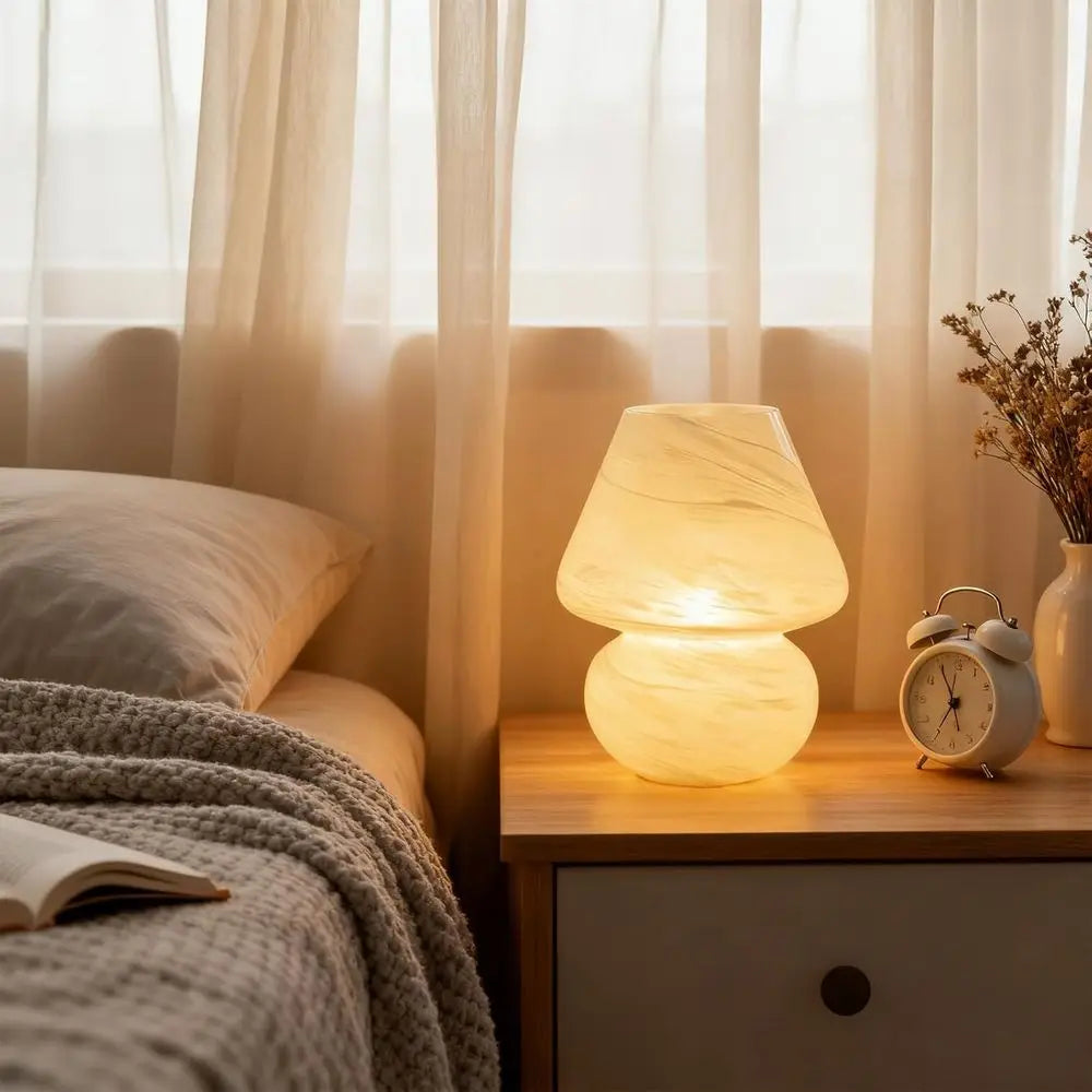 MJ PREMIER Mushroom Lamp, Battery Operated Lamps Timer, CordlTable Lamp with LED Bulb or Power Light, Decorative Home Decor or L