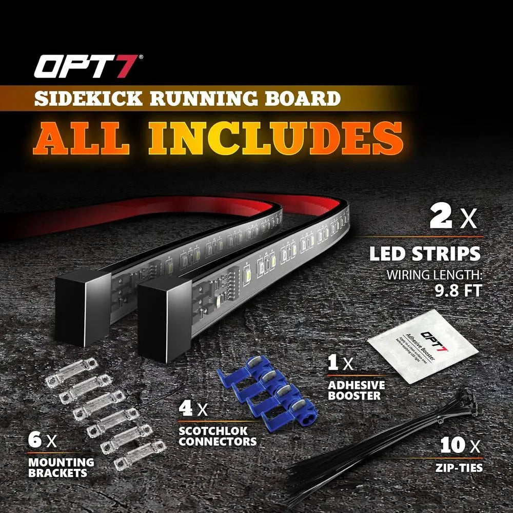 Sidekick 78" Running Board Lights 2PCS LED Strips w/Sequential Amber Turn Signal, DRL, White Courtesy Light or Extended Crew Cab