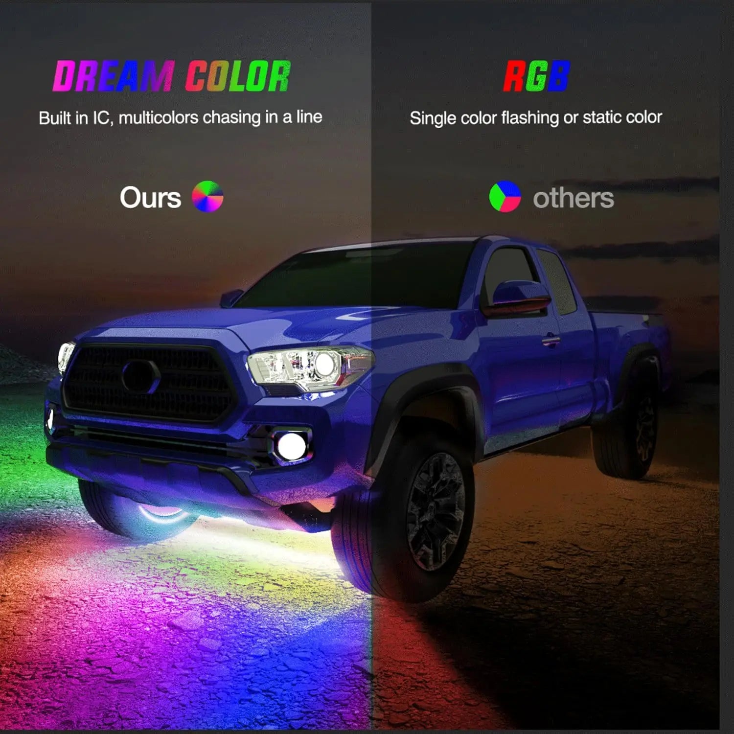 6Pcs Car Underglow Neon Strip Lights 300 LEDs RGB-IC DIY Sound Active Music Mode APP Remote Control