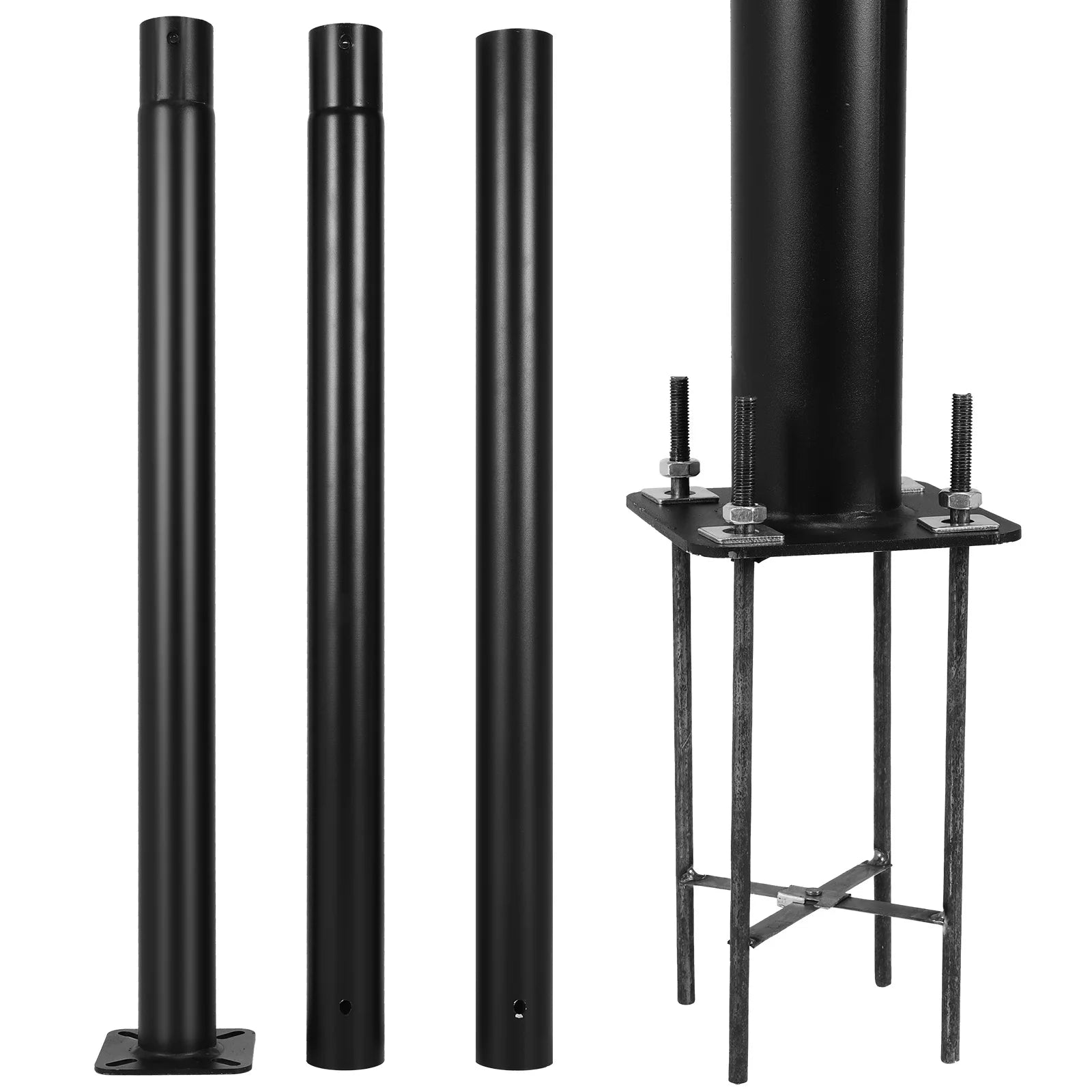 10Ft Tall Splicing Lights Column with Rebar Cage Base 3-Meter Straight Road Pole Weather-Resistant for Street/Parking Lots/Park