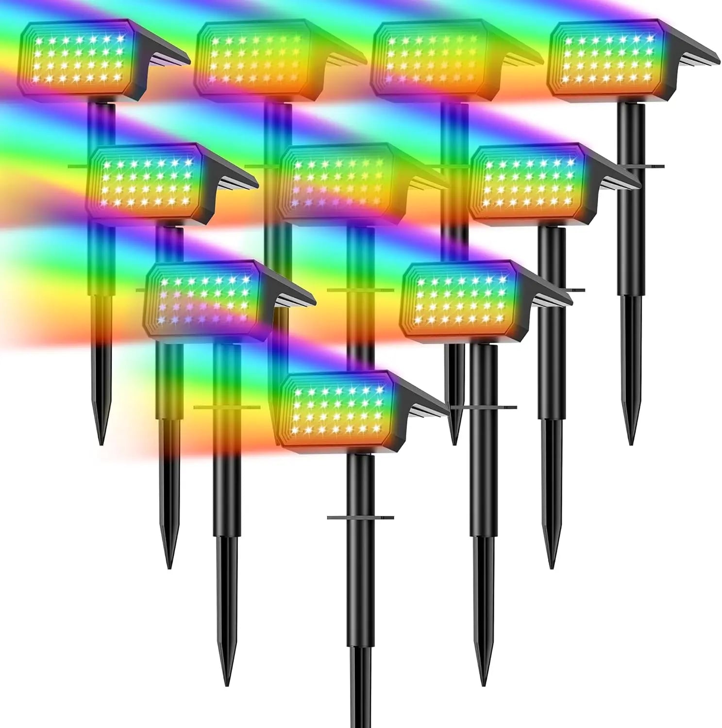 10-Pack Solar Spot Lights, 28 LED Color Changing with 7 Modes, IP67 Waterproof for Outdoor Yard Garden