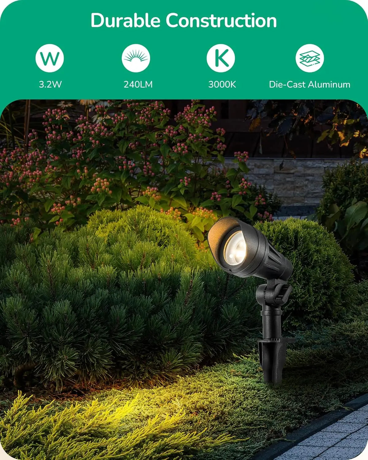 Low Voltage LED Landscape Lights, 3.2W 240LM Warm White, Waterproof Spotlights for Outdoor Use, ETL Listed, 4 Pack