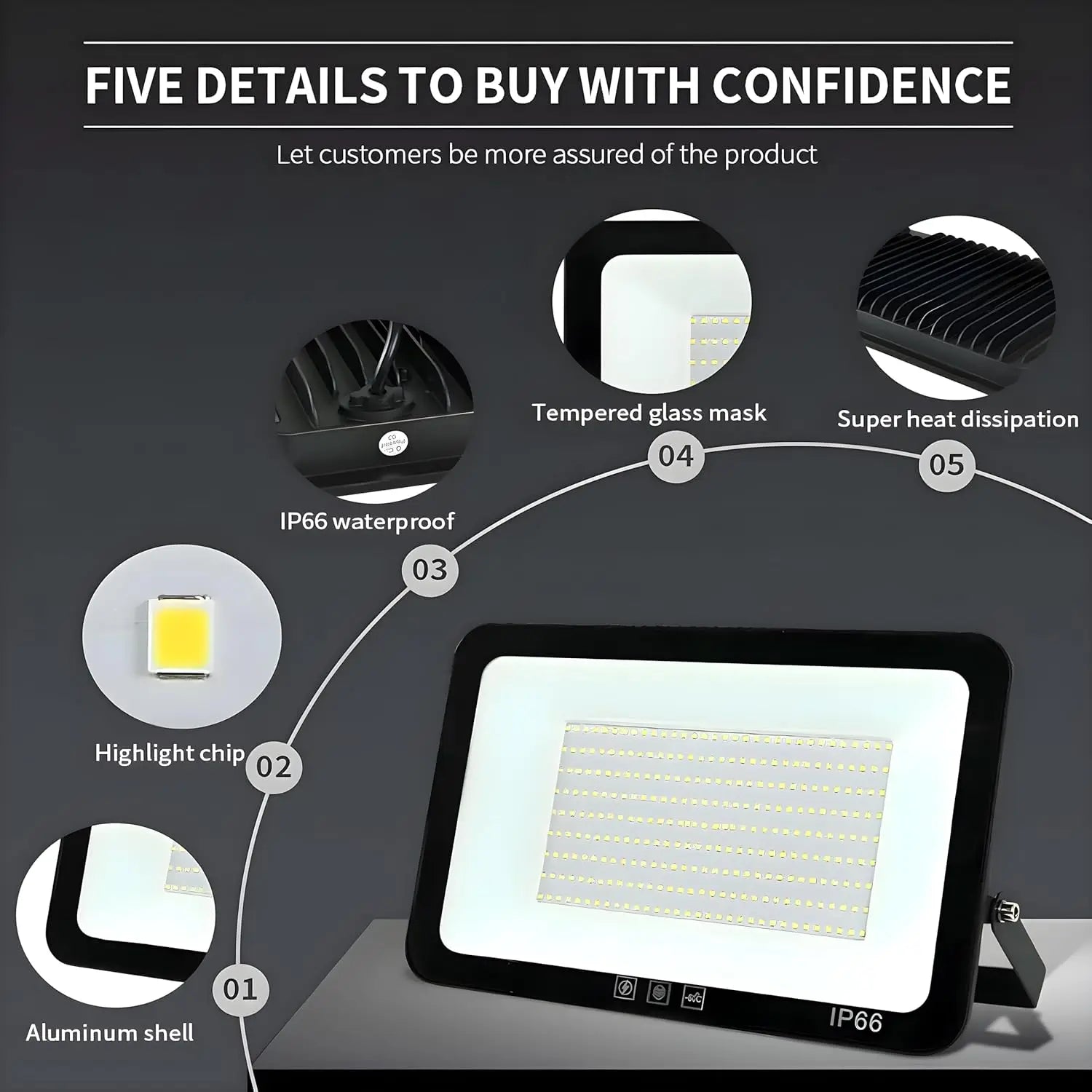 100W LED Flood Light, 11000lm Super Bright, IP66 Waterproof Outdoor Security Light with US Plug for Yard Playground